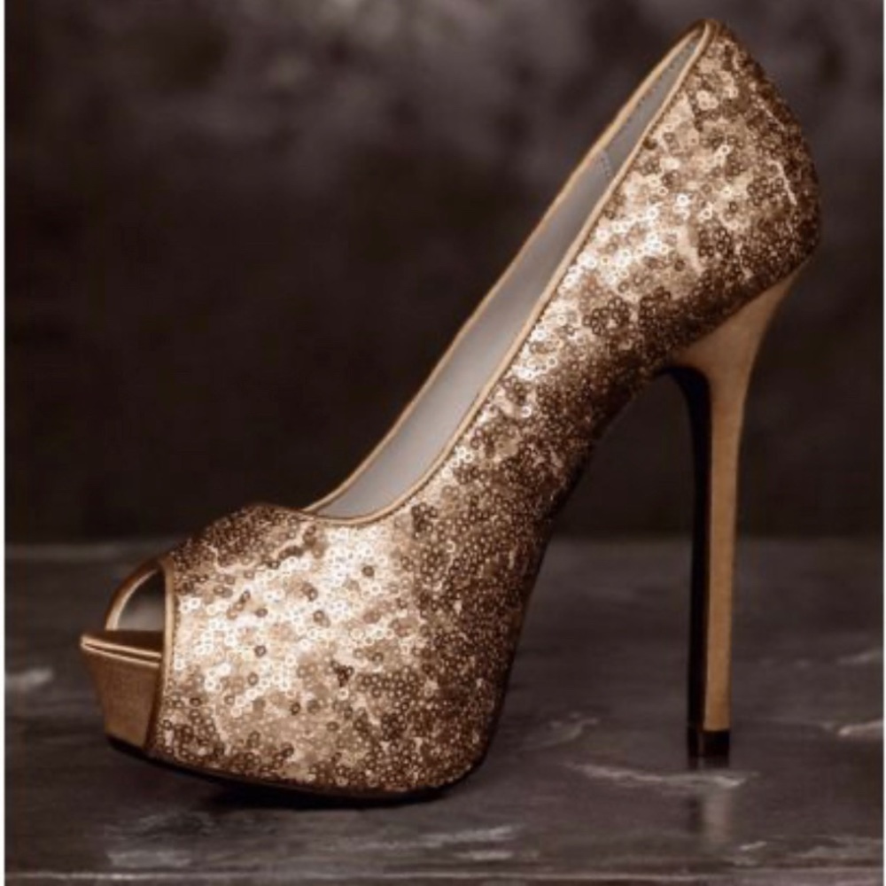 White by Vera Wang peep toe sequin pumps